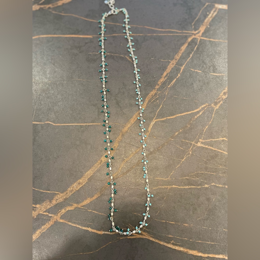 Lucky Brand Silver and Green Beaded Necklace